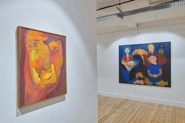 Paintings by Amal Ghosh at the Amal Ghosh: Bridge exhibition at Broadway Gallery.