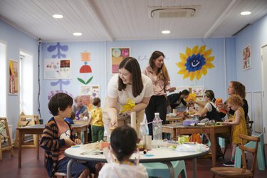 Children taking part in a Family Arts session at Broadway Gallery