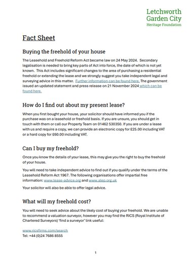 Factsheet - Buying the freehold of your house thumbnail image