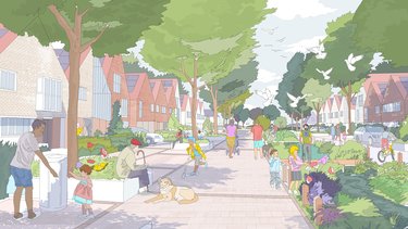 An illustration of a planned housing development